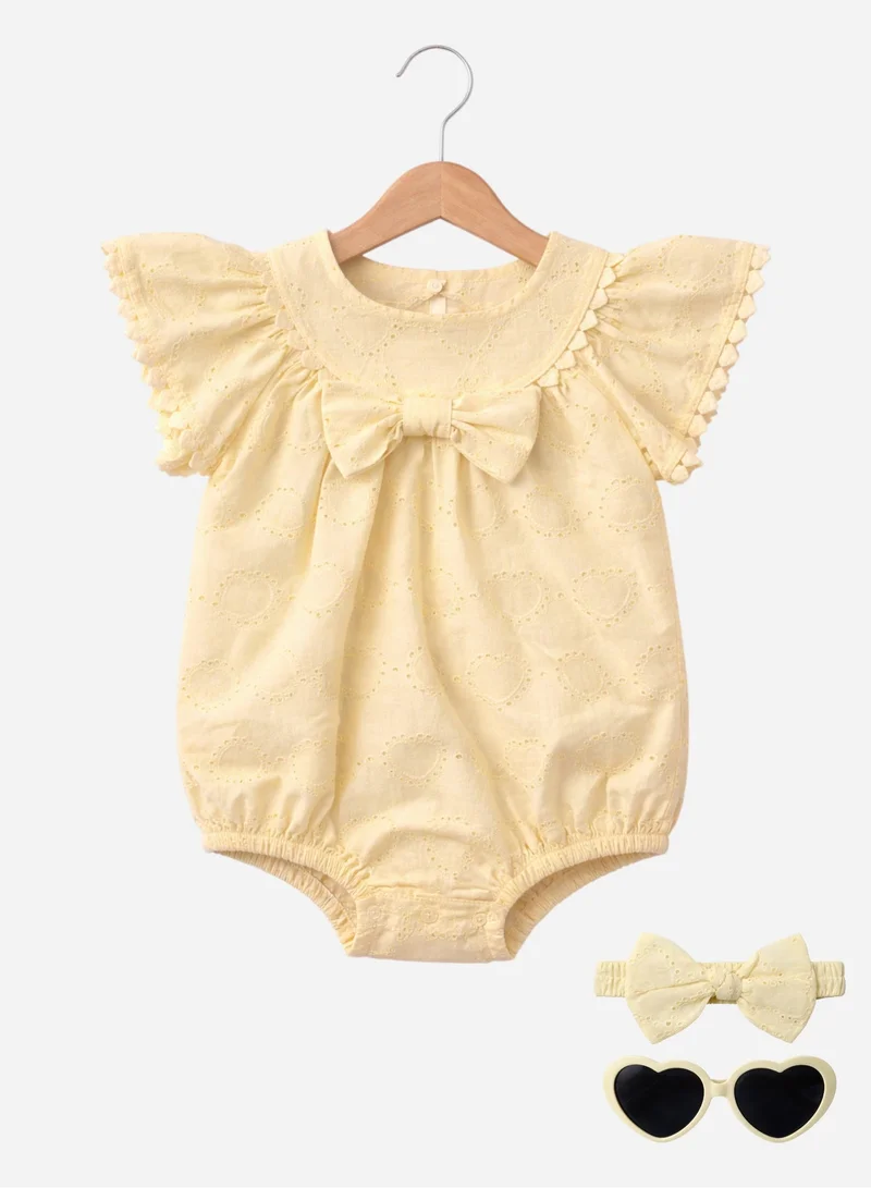 فكتور اند جين Baby Girls’ Broderie Romper – Heart Eyelet Cotton Playsuit (Yellow)